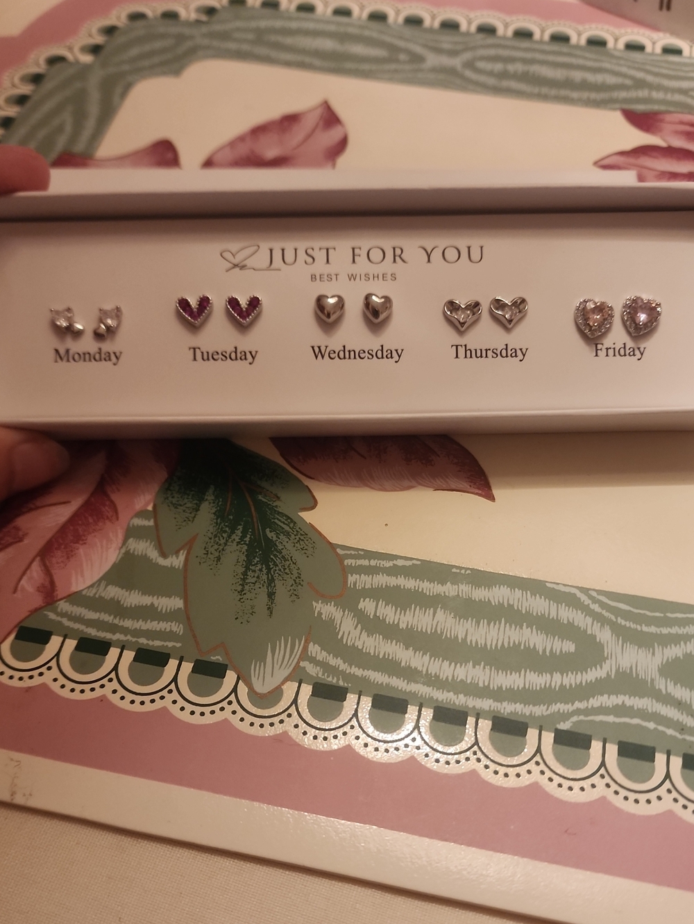 Just For You Best wishes 5 Pairs 10pcs Silver Stud Zirconia Earrings Set Mon-Fri